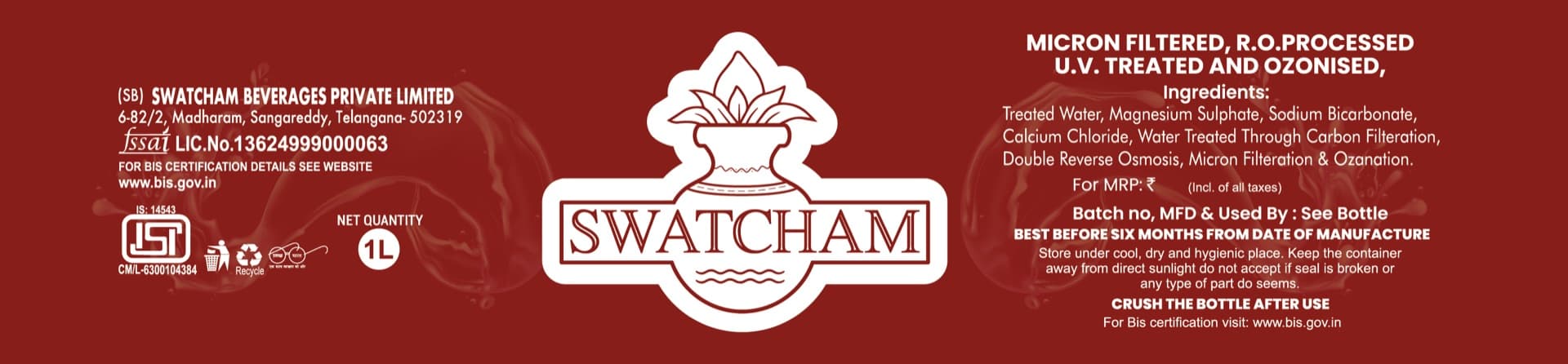Swacham water bottle label design by Dandora